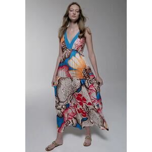 NWT Le Superbe Descanso Tiered Maxi Dress Beach Gown Size XS Floral #NB455